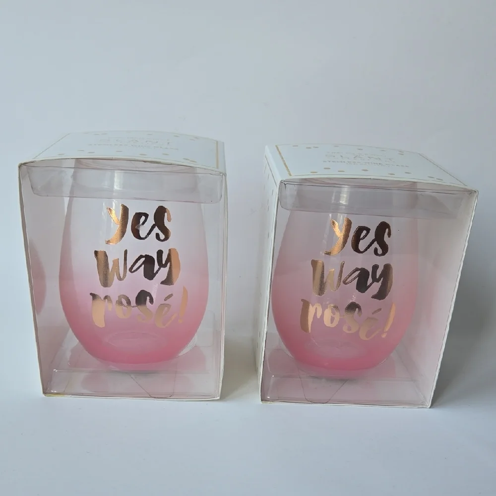 Set Of TWO Pink Stemless Wine Glasses - Yes Way Rosé - New - 20 oz